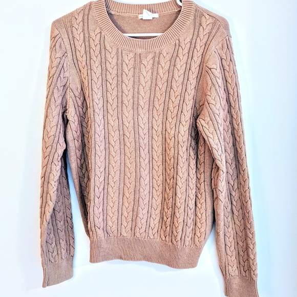 H&M Basics Tan Braided Knit Sweater Top Large - Picture 1 of 6